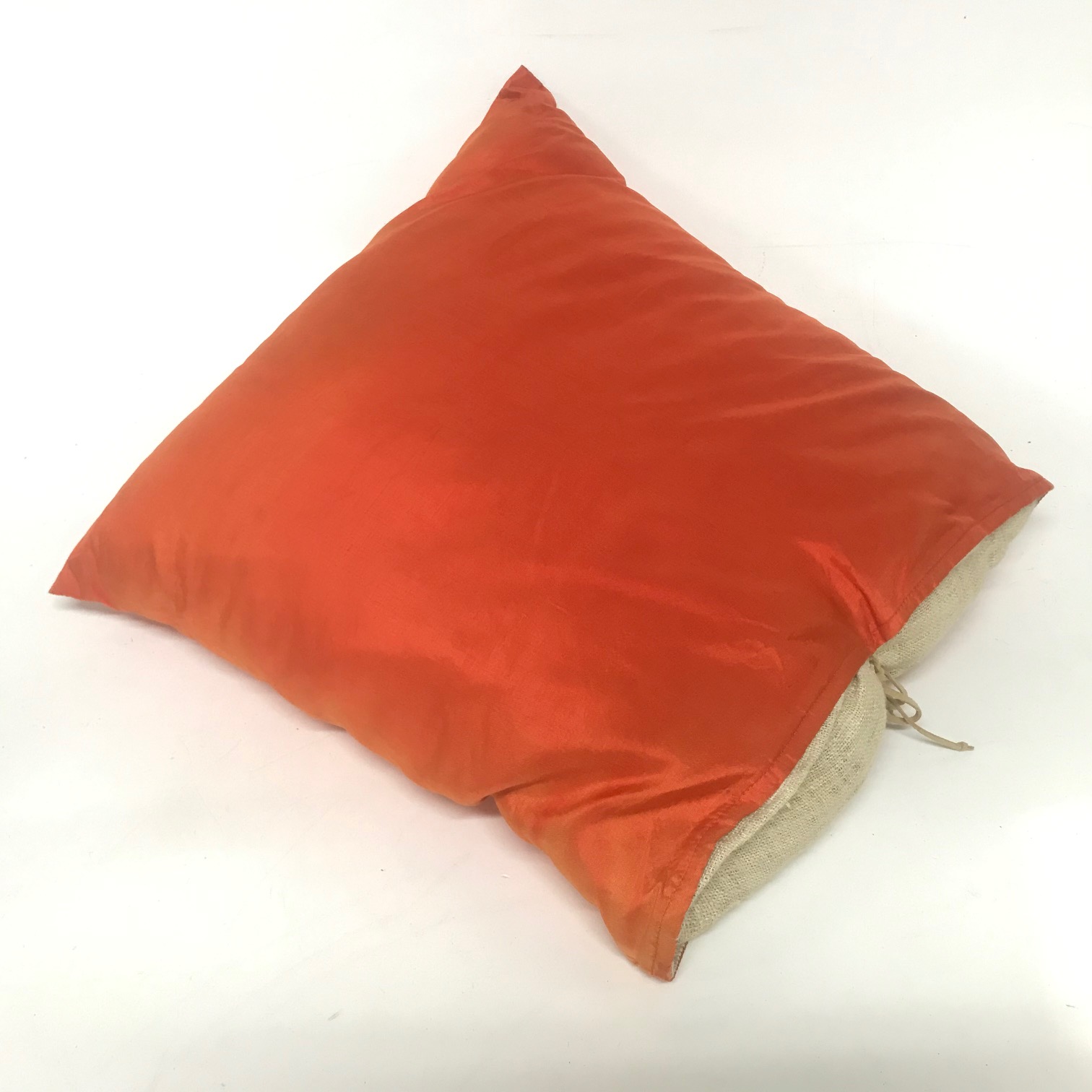 CUSHION, Orange Satin w Linen Back